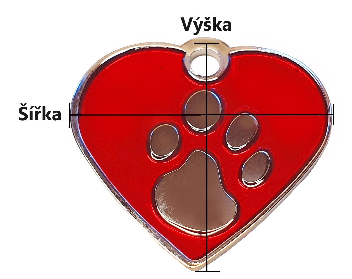 13M_jednostranna_srdicko_psi_znamka_nerez_cervena_bafpet rozměr